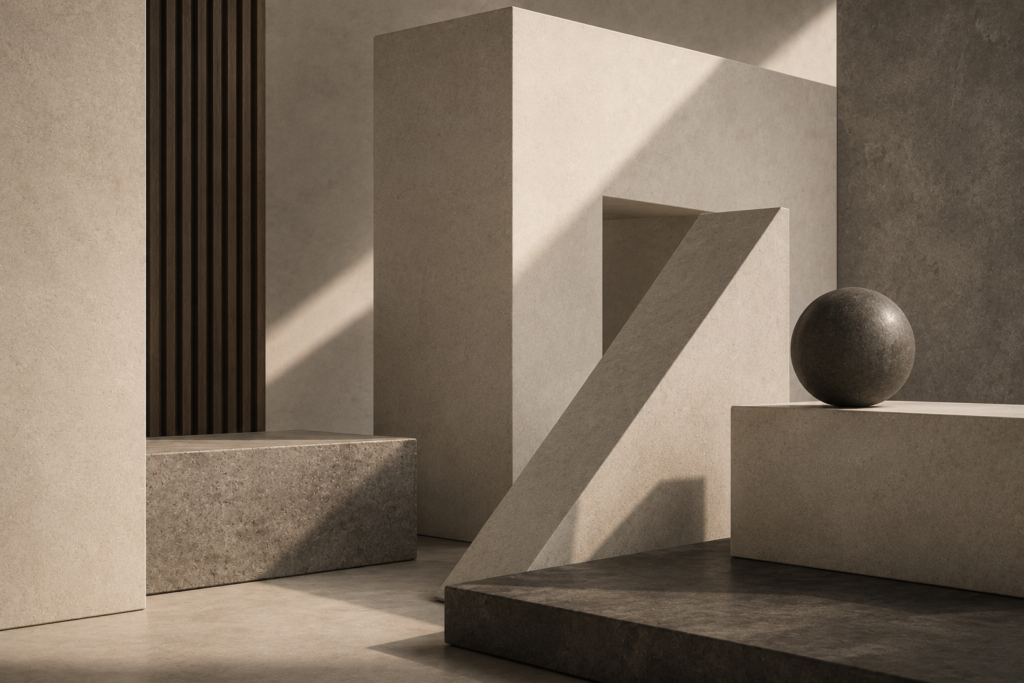 Abstract geometric architectural forms with soft editorial lighting
