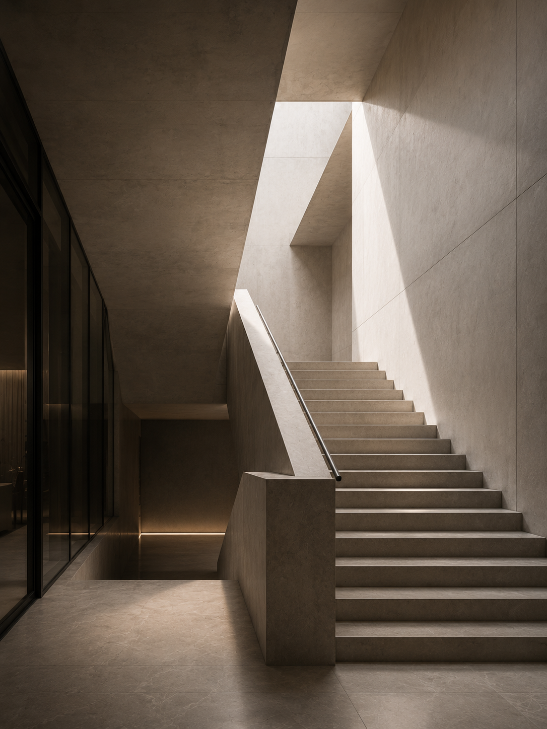 Architectural staircase composition with minimalist composition