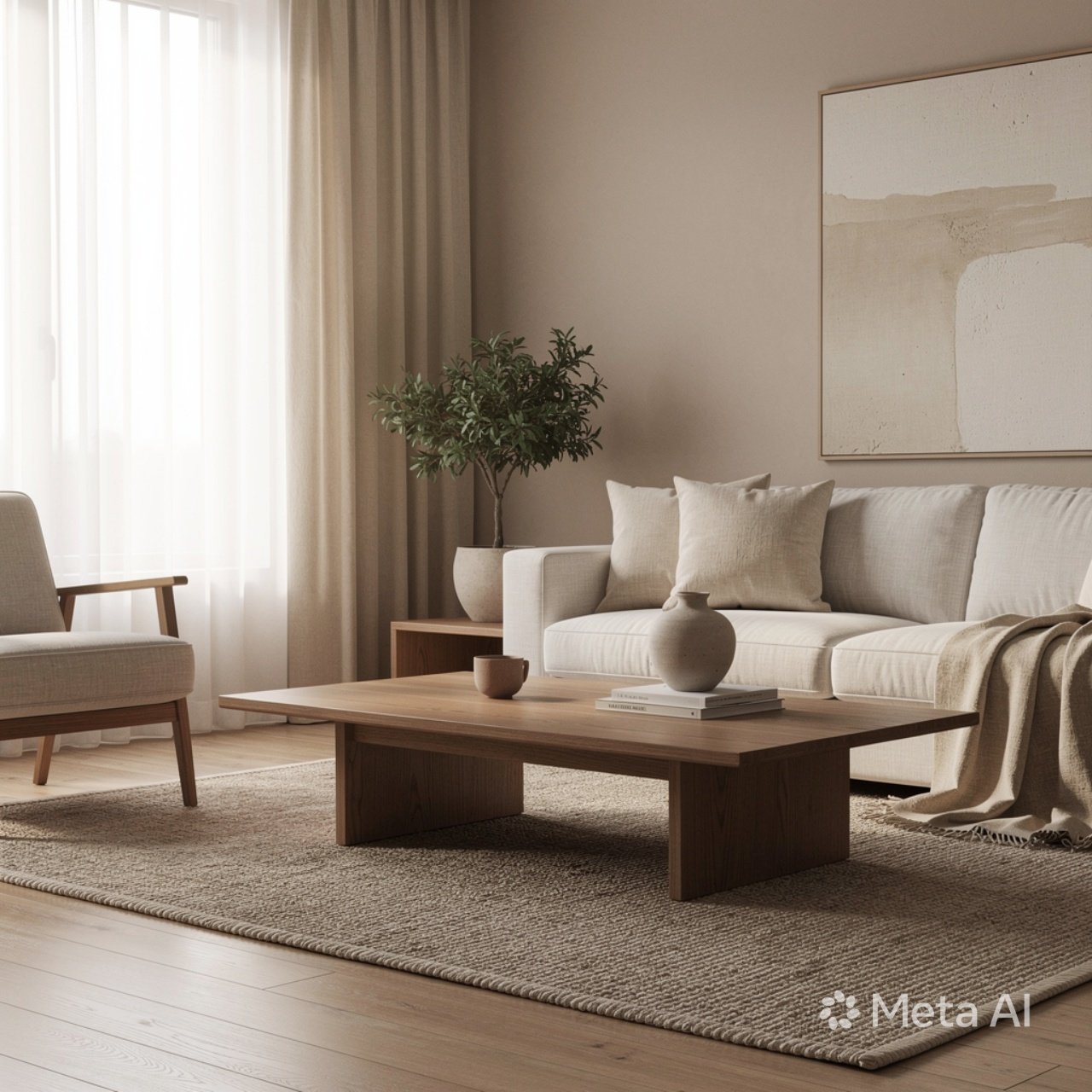 Japandi-inspired interior with layered soft textures
